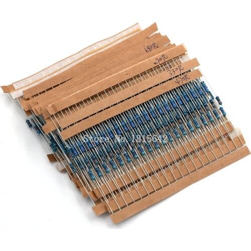 600PCS/LOT 1/4W Metal Film Resistor Kit 1% Resistor Assorted Kit Set 10 ohm-1M ohm Resistance Pack 30 Values each 20 pcs