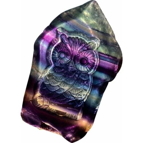 Natural Fluorite Stone Owl Crystal Crystals Wicca Pierre Naturelle Cristaux Healing Decor Gemstone Island Stones Cristal Quartz
