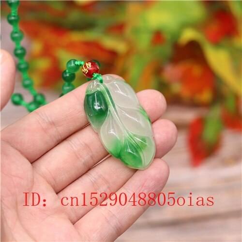 Natural Green A Emerald Jade Leaves Pendant Necklace Jadeite Jewellery Double-sided Carved Amulet Fashion Gifts for Women Men