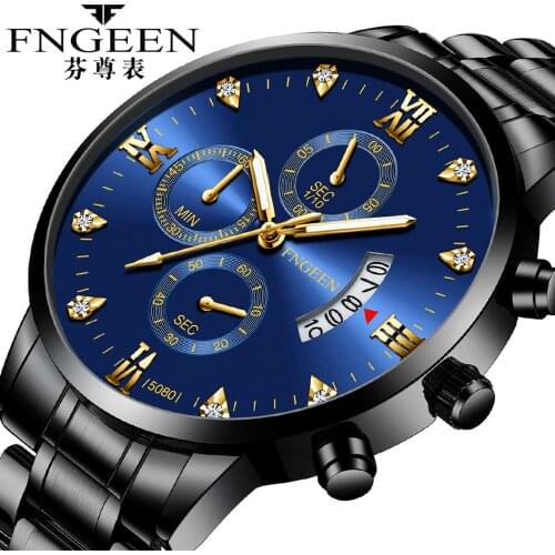 FNGEEN 2020 New Selling Quartz Mens Watch Fashion Luxury Business Man Watch Sports Luminous Pointer Diamond Dial Date Clock Men