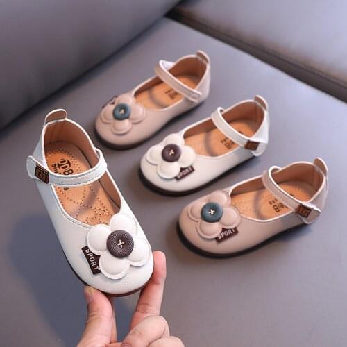 New childrens single shoes Korean flower princess leather shoes soft soled baby walking shoes