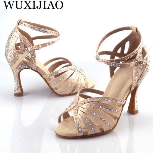 Latin dance shoes womens wide with blue pink green fluorescent PU flash cloth salsa dance performance ballroom dance shoes