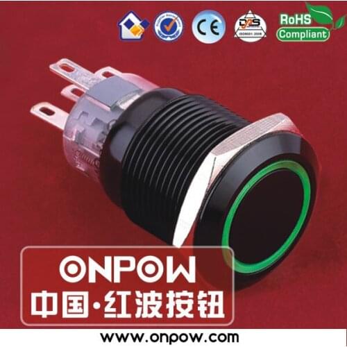 ONPOW 19mm metal latching ring illuminated pushbutton switch anti-vandal LAS1-AGQ-11ZE/G/12V/A