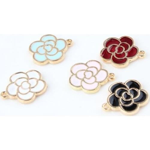 Wholesale 100PCS 15*18MM Gold Tone Plated Oil Drop Flower Charms Enamel Alloy Necklace Pendants DIY Jewelry Findings Pendant