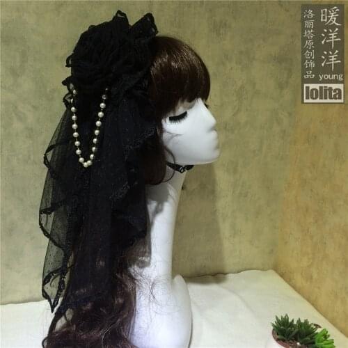 Origional Dark Gothic Lolita Black and White Flower Pill Headdress Rose Bride Loli Hat Hair Accessories