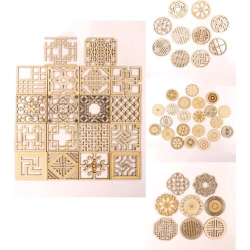 Chinese style Retro Frame Wooden Round Square Scrapbooking Craft Handmade Accessory Sewing Home party decoration DIY 64mm