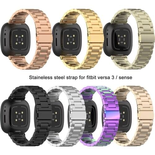 Universal Replacement Stainless Steel Metal Strap Watch Band for -Fitbit Versa 3 / Sense Smartwatch Bracelet Men Women