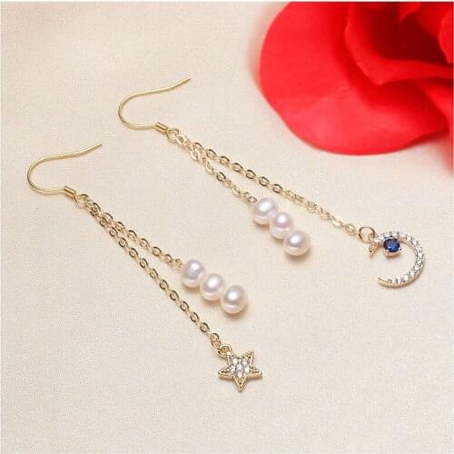 Star Moon Shape Real Freshwater 5-6MM Pearl Earrings Gold Plated Drop Earrings Nice Party Wedding Women Women Gift 10 pairs/lot