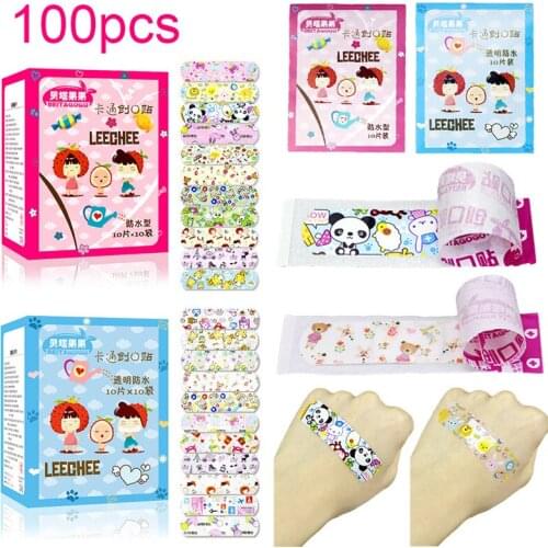 100PCS Waterproof Breathable Cute Cartoon Adhesive Bandages Wound Dressing First Aid Stickers For Children Kids