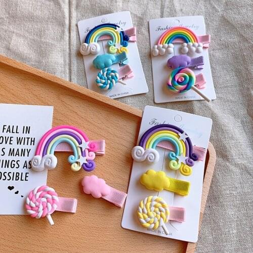 3pc/set Cute Girl Hair Ornament Cloud Lollipop Hairpin Rainbow Cartoon Sweet Bobby Hair Clip for Girls Barrettes Kid Accessories