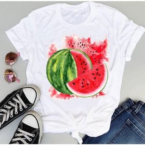 Women Beach Watermelon Holiday Fruit Cartoon Short Sleeve Graphic Summer Fashion Print Female Clothes Tops Tees Tshirt T-Shirt