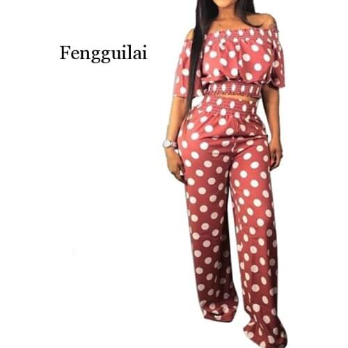 2020 women summer dot print off shoulder half sleeve blouses shirt straight pants suit two piece set tracksuit outfit