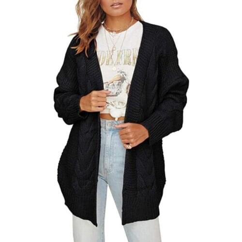 Casual Solid Black Cardigan Women 2020 Fall Winter Clothes Oversized Plus Size Knitted Coats Long Jacket Sweaters Overcoats