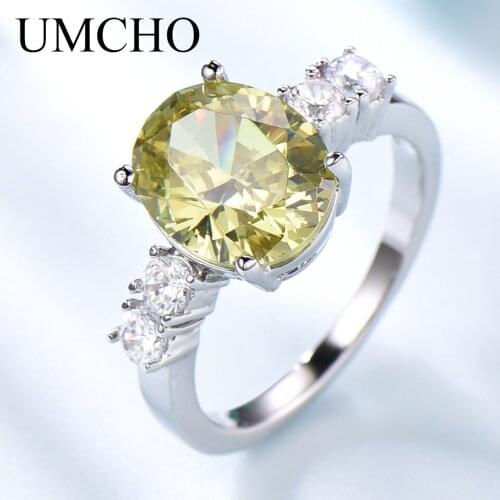 UMCHO Romantic Real 100% 925 Sterling Silver Rings Oval Apple Green Bridal Wedding Ring For Female Engagement Gifts Fine Jewelry