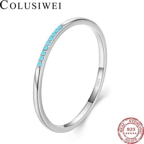 Colusiwei Minmalist Design 925 Sterling Silver Blue Turquoise Stackable Finger Rings for Women Wedding Engagement Bands Jewelry