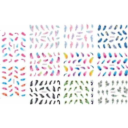 11 PACKS / LOT NAIL ART 3D SIMULATION BACK ADHESIVE NAIL STICKER BIRD COLORFUL GOOSE DUCK PEACOCK SWAN FEATHER E424-434