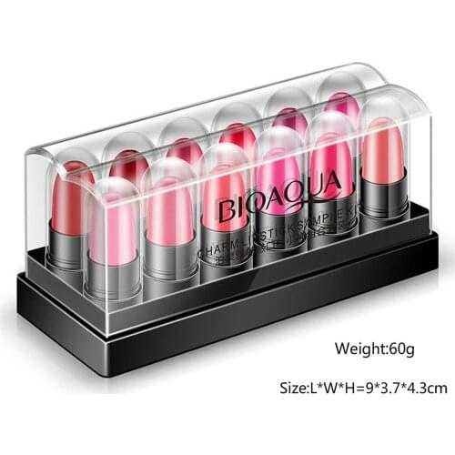 12pcs / Set Lipsticks Long Lasting Mini Lipstick Lip Gloss Cream Moisturizing Beauty Lip Stick Sexy Color Fashion Lip Makeup 45g