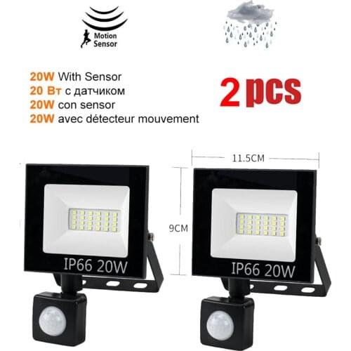 2 pcs 220V 10-100W LED FloodLight Spotlight Exterior Street wall reflector LED Light PIR Motion Sensor Lamp Waterproof Infrared