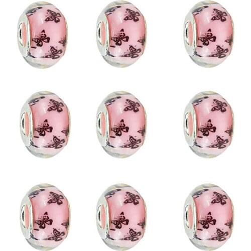 20Pcs Butterfly Muranos Big Hole Round Loose Acrylic Resin Spacer Beads Fit Pandora Bracelet Chain DIY Pendants Charms Necklaces