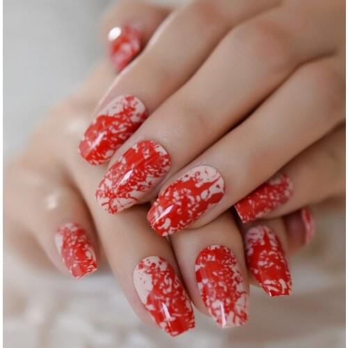 24Pcs Short Coffin Pink Blood Blood Blood Jet Design Nails Art Wholesale Full Cover Nails Gels Nails Cute