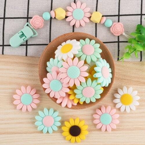 Kovict 30/50Pc Sunflower Silicone Beads Food Grade BPA Free DIY Baby Teething Necklace Pacifier Chain Pendant Accessories Toys