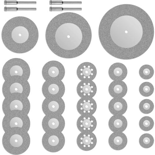 32 Pieces Diamond Cutting Discs Mini Wheel Saw Blade 16/20/22/25/30/40/50/60MM Dremel Rotary Tools for Glass Stone+4pcs Mandrels