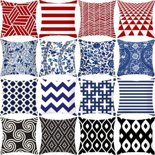 Red Blue Black Geometry Series Decorative Pillow Cushion Covers Pillowcase Cushions for Sofa Polyester Pillowcover Decorative