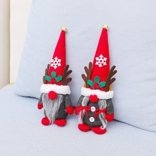 Handmade Tomte Swedish Gnome Scandinavian Figurine Plush Nordic Gnomes Elf Doll with Bell Reindeer Horns Home Decor E7