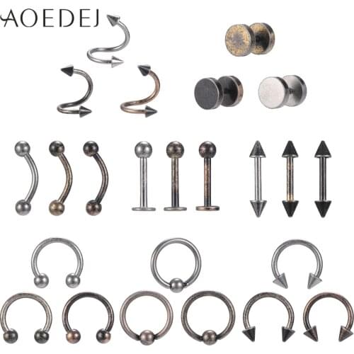 AOEDEJ 3pcs/lot 16G Surgical Steel Nose Rings Labret Ring Lip Piercing Ear Cartilage Lip Earrings Piercing Ombligo Ear Piercing