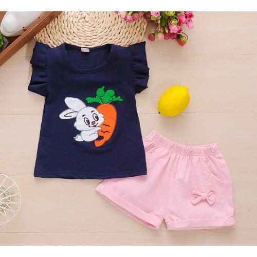 Girls Summer Party Clothing Set Kids Girls Cotton Cute T-shirt+shorts 2pcs Tracksuits For Bebe Girls Toddler Outfit