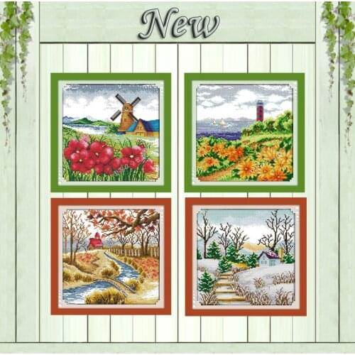 Korean view scenery countryside decor painting counted print on canvas DMC 11CT 14CT Cross Stitch kits embroidery needlework Set