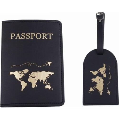 2Pcs/Set PU Leather Luggage Bag Tag Unisex Passport Holder Case Cover Wallet for Couples Honeymoon Wedding Travel Organizer