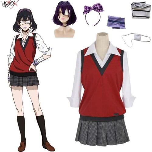 Anime Kakegurui Compulsive Gambler Ikishima Midari Cosplay Costume For Girl JK Uniform Wigs Accessories School Suit Halloween