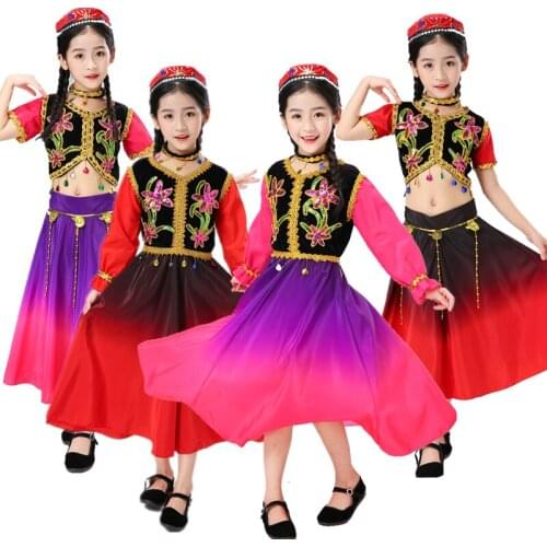 Chinese folk dance costumes minority Xingjiang clothes national dance performance wear girl boy dress Chinese dance costumes