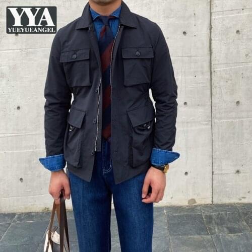 Autumn Mens Multiple Pockets Cargo Jacket Vintage Winter Padded Jackets Slim Fit Solid Single Breasted Business Casual Outerwear