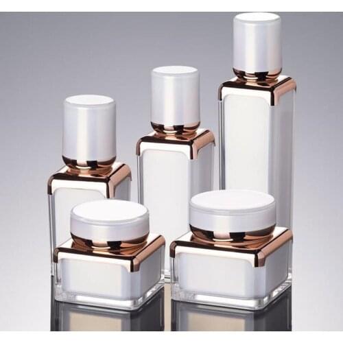 30g 50g Pearl White ACRYLIC Square Shape Cream Bottle Jar 15 30 50 ml Lotion Essence Foundation Bottle Cosmetic Packaging