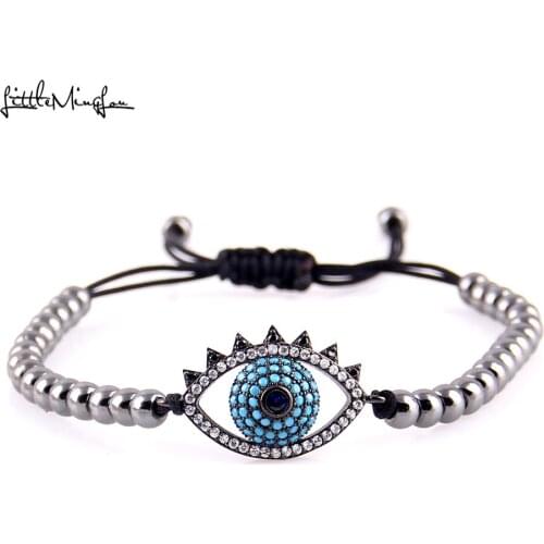 Little MingLou Fashion zircon Eye Series Charms copper beads Braided Macrame women bracelets & Bangles for women Jewelry