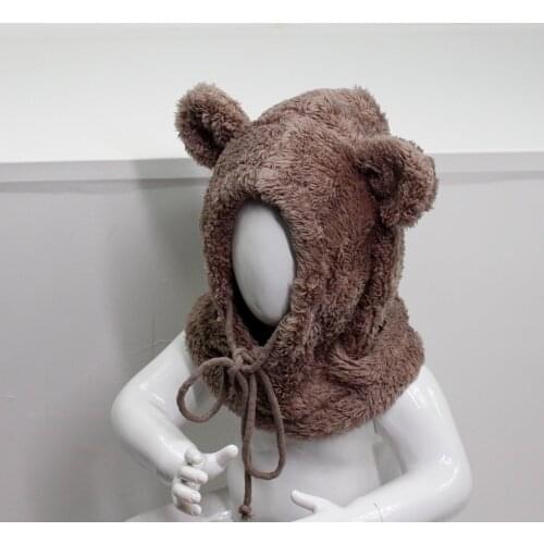 2021 Winter Cute Selling Cute Bear Ears Warm Hat Windproof Neck Scarf Cap Women Children Plus Cashmere Cap Basin Hat Ear cap
