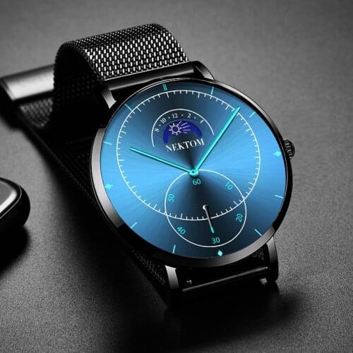 Mens Quartz Watch Luxury Sport Wristwatch Waterproof Black Stainless Military Male Moon Phase Watches Clock Relogio Masculino