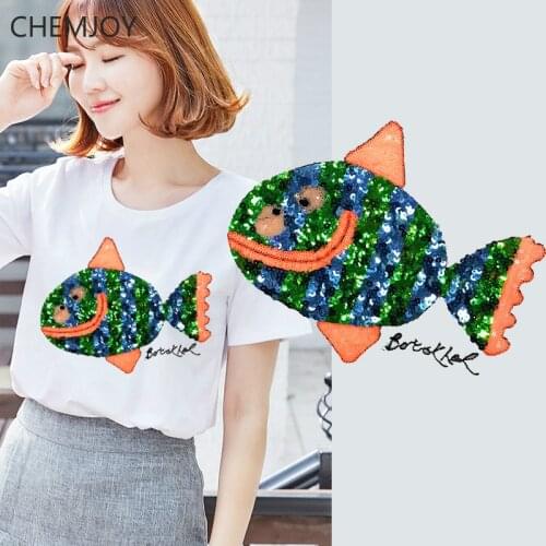 Sequined Fish Ironing on Patch Large Size for Kids Children Clothes Cute DIY Sequins Appliques Woman Cute Clothing Stickers