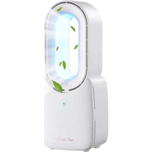 Table Fan with LED Lights, Bladeless Fan Leafless Design Fan Portable Fan Rechargeable USB Desk Fan for Home & Office