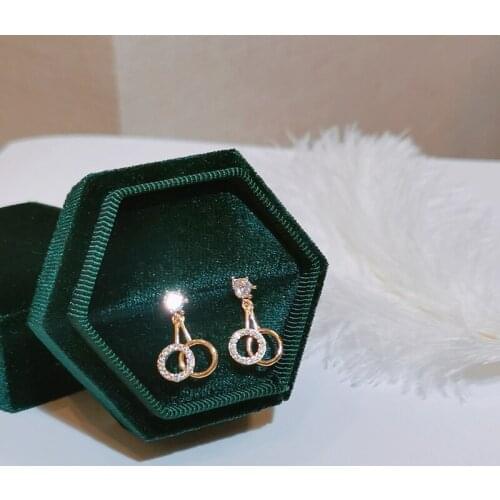 New Arrival Trendy Geometry Round Stud Earrings For Women Girls Shiny Zircon Stone Office Stud Earrings Charm Crystal Jewelry