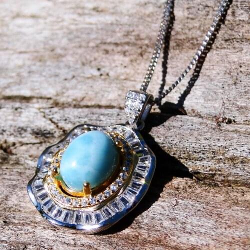 High Quality 925 Sterling Silver Jewelry Oval Cut 7x9MM Halo Small CZ Natural Lairmar Pendant Necklace For Women Gift