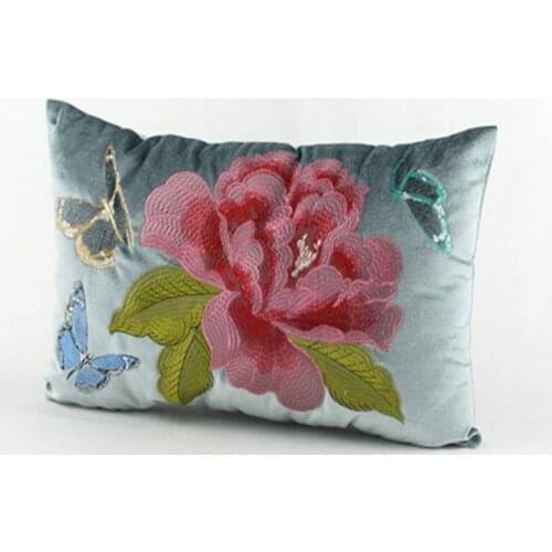 Pastoral Chinese Cushion Cover Peony Embroidery Cushions Decorative Pillows 5 Colors Women Luxury Cojines Decorativos Para Sofa