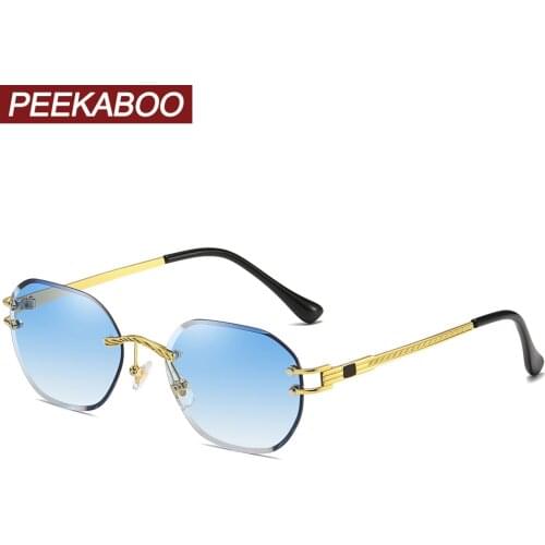 Peekaboo frameless polygon sunglasses women square metal gold male rimless sun glasses for men 2022 green blue brown uv400