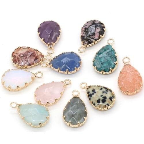 Natural Crystal Stone Pendant Waterdrop Shape Agates Amethysts Amazonite Stone Charms for Jewelry Making Necklace Bracelet Gift