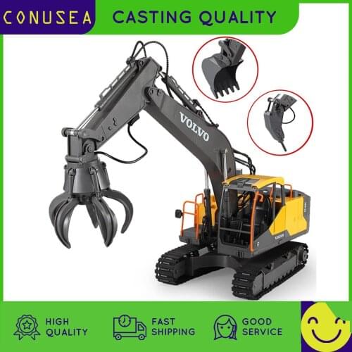 VOLVO 1/16 3 in 1 Rc Excavator Truck Tractor Caterpillar 2.4G 17CH Remote Radio Controlled Car Drill Grip Crawler Cars Toy Boys