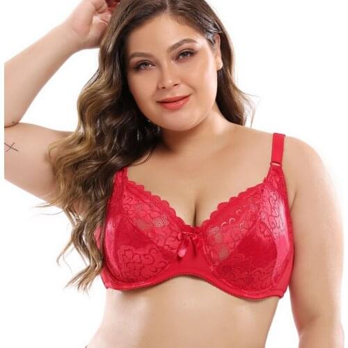 Sexy Sheer Lace Perspective Women Bras Lingerie Top Floral Plus Size Underwear Cup B C D DD E F 36 38 40 42 44 46 48