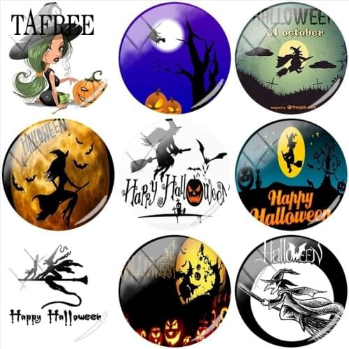 TAFREE Happy Halloween Witch bat Horrible house Picture 25mm Glass Cabochon Dome For Keychain Necklace Accessories