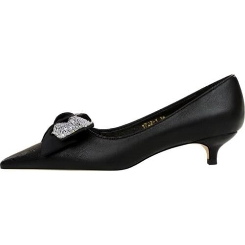 EAGSITY pointed toe bowtie kitten heel shoes for women thin heel pumps office lady party dancing wedding shoes